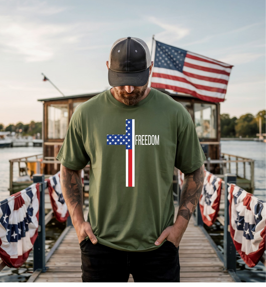 American Flag Cross FREEDOM soft T