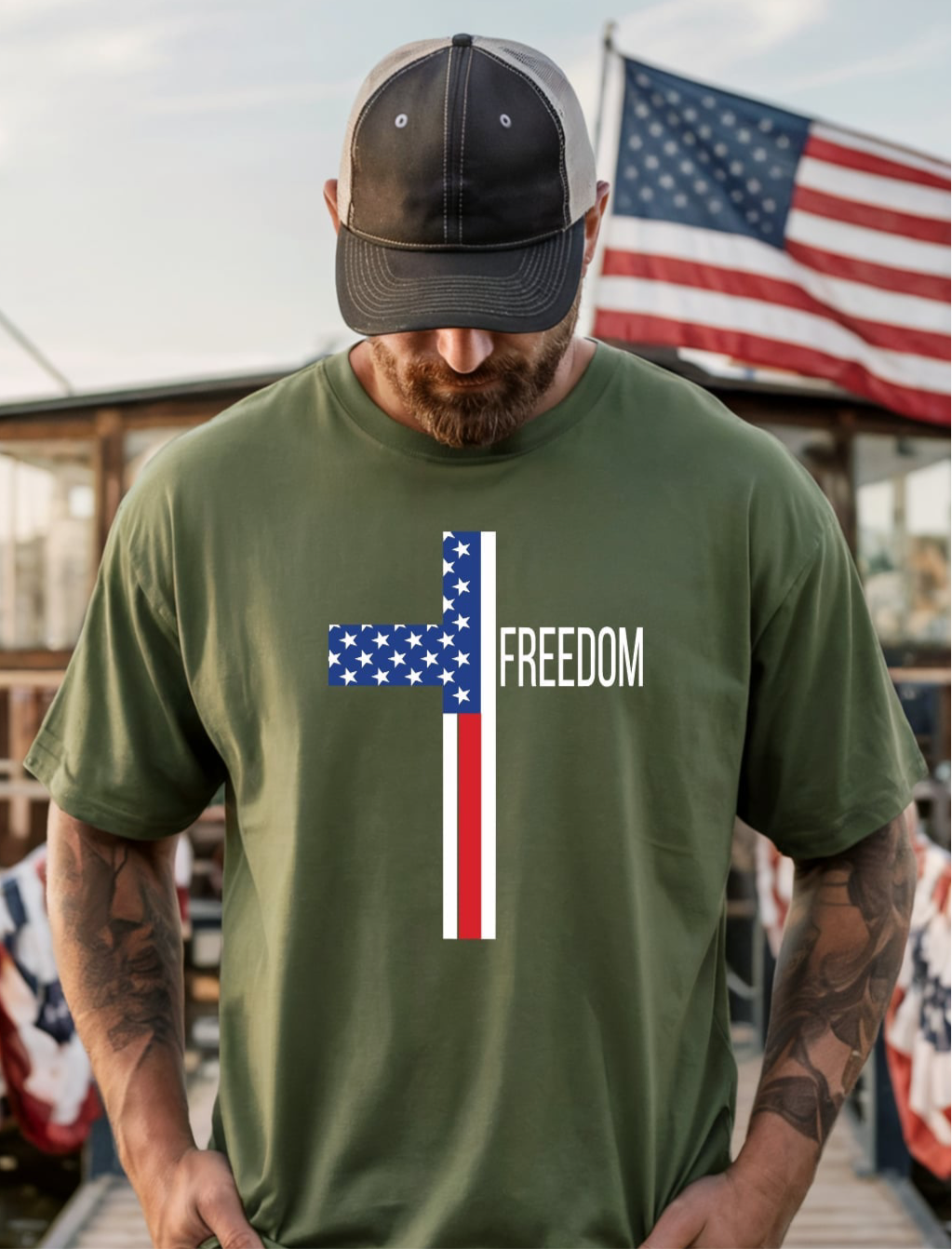 American Flag Cross FREEDOM soft T