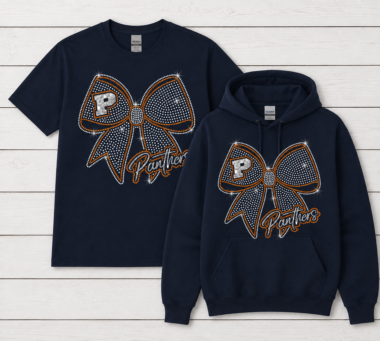 Panthers glitter rhinestone Large Bow