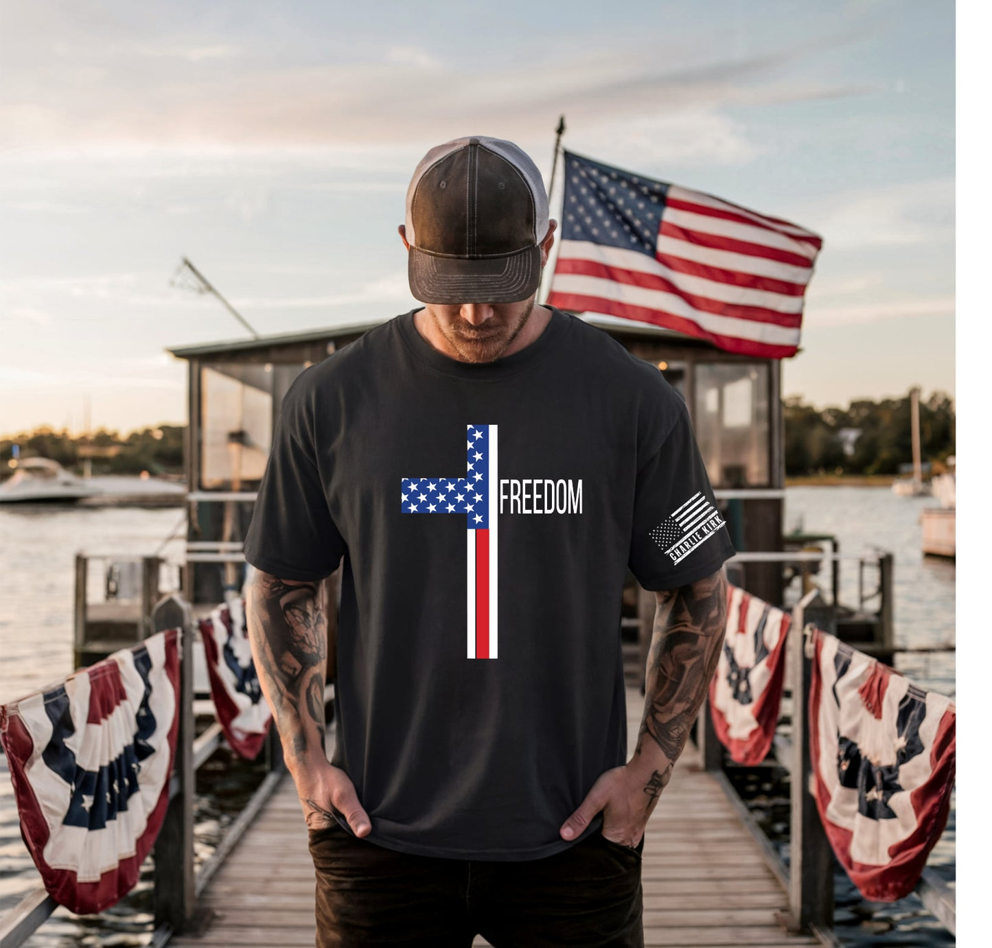 American Flag Cross FREEDOM soft T
